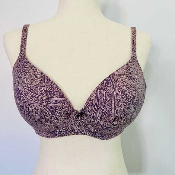 Soma Embraceable Full Coverage Bra 34D Purple Print Underwire - Picture 2 of 6